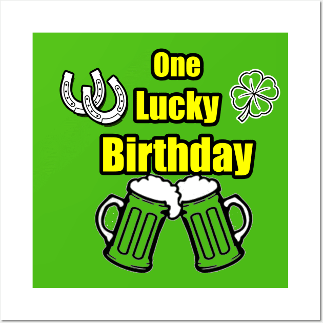 One Lucky Irish Green Beer Drinking Birthday Party yellow green Wall Art by Black Ice Design